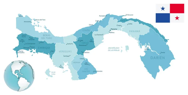 Panamá Mapa Administrativo Azul Verde Con Bandera Del País Ubicación — Archivo Imágenes Vectoriales