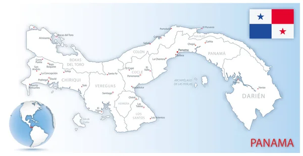 Mapa Administrativo Detalhado Panamá Com Bandeira País Localização Globo Azul — Vetor de Stock