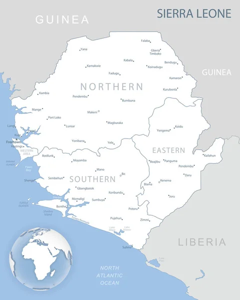Carte Détaillée Bleu Gris Des Divisions Administratives Emplacement Sierra Leone — Image vectorielle