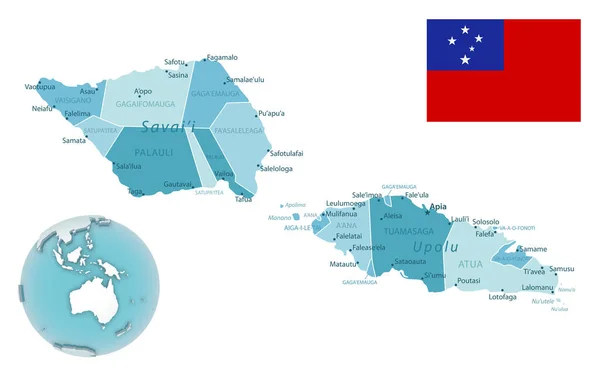 Samoa Administrative Blau Grüne Landkarte Mit Länderflagge Und Standort Auf — Stockvektor