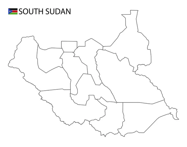 Mapa Sudão Sul Preto Branco Detalham Regiões País Ilustração Vetorial — Vetor de Stock