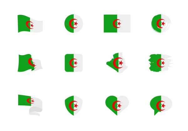 Algerische Flaggen Flache Kollektion Flaggen Unterschiedlicher Form Zwölf Flache Symbole — Stockvektor