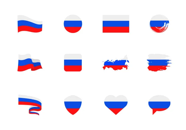 Banderas Rusia Colección Plana Banderas Diferentes Formas Doce Iconos Planos — Vector de stock