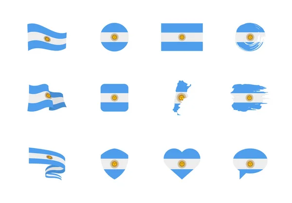 Banderas Argentina Colección Plana Banderas Diferentes Formas Doce Iconos Planos — Archivo Imágenes Vectoriales