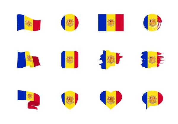 Vlaggen Van Andorra Vlakke Collectie Vlaggen Van Verschillende Vorm Twaalf — Stockvector