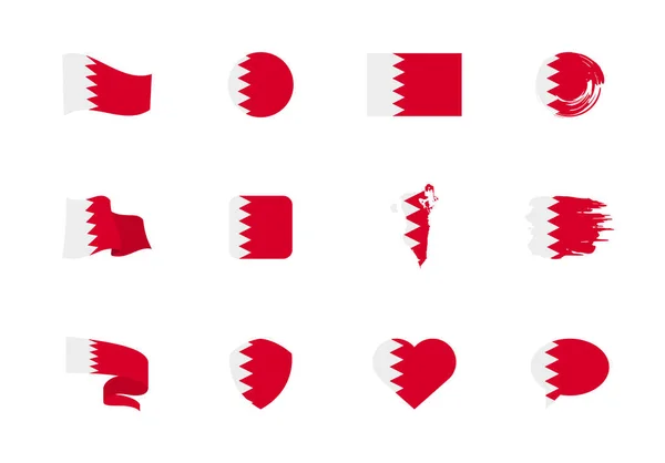 Flagi Bahrajnu Kolekcja Płaska Flagi Różnym Kształcie Dwunastu Płaskich Ikon — Wektor stockowy