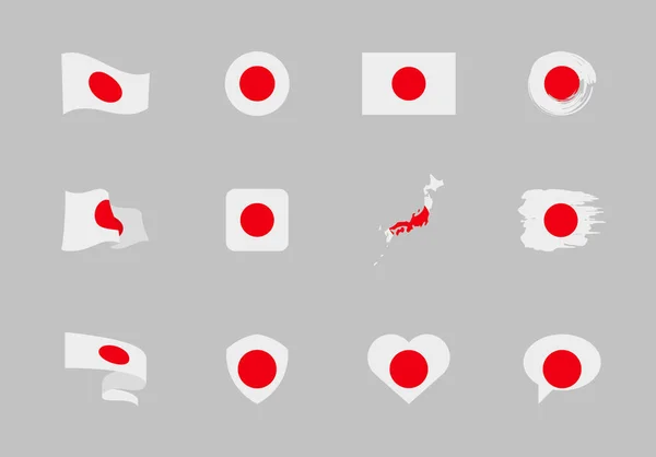 Bandera Japón Colección Plana Banderas Diferentes Formas Doce Iconos Planos — Vector de stock