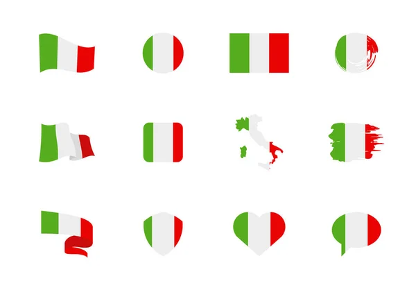 Bandeira Itália Coleção Plana Bandeiras Diferentes Forma Doze Ícones Planos — Vetor de Stock