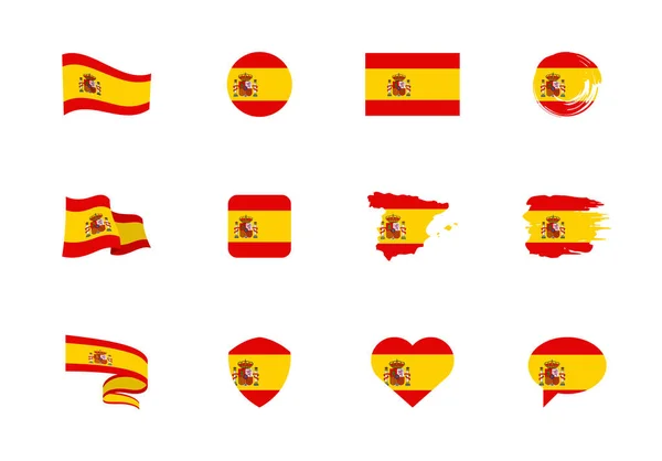 Spanien Flagge Flache Kollektion Flaggen Unterschiedlicher Form Zwölf Flache Symbole — Stockvektor