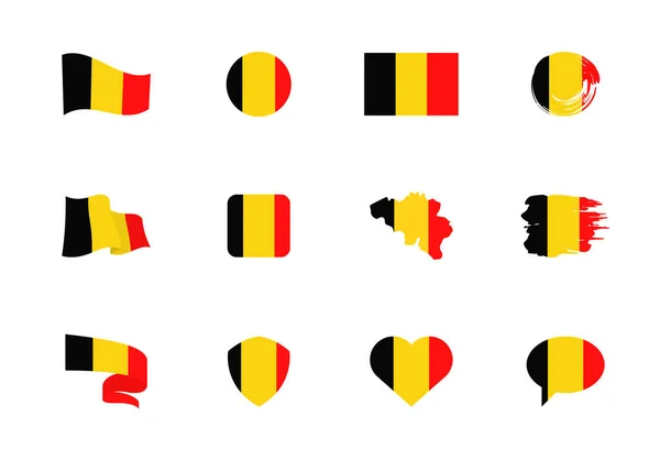 Belgische Flagge Flache Kollektion Flaggen Unterschiedlicher Form Zwölf Flache Symbole — Stockvektor