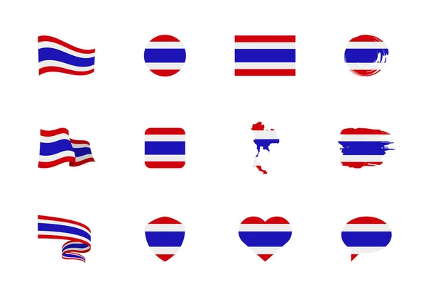 Thailand Flagge Flache Kollektion Flaggen Unterschiedlicher Form Zwölf Flache Symbole — Stockvektor