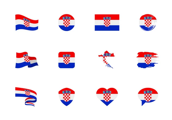 Kroatien Flagge Flache Kollektion Flaggen Unterschiedlicher Form Zwölf Flache Symbole — Stockvektor