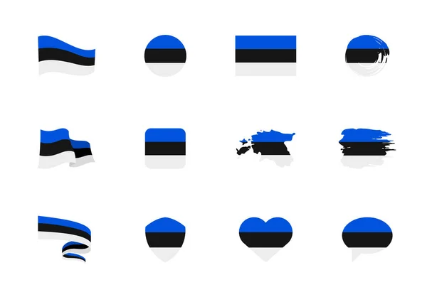 Bandera Estonia Colección Plana Banderas Diferentes Formas Doce Iconos Planos — Vector de stock