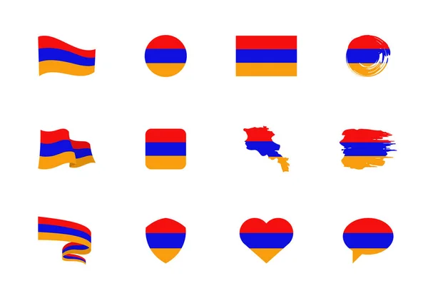 Bandera Armenia Colección Plana Banderas Diferentes Formas Doce Iconos Planos — Vector de stock