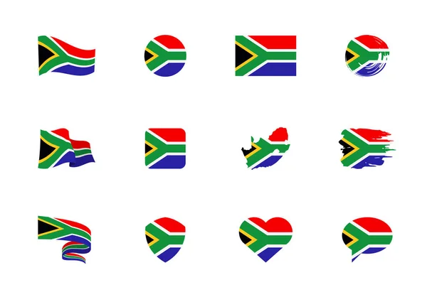 Bandiera Sudafricana Collezione Piatta Bandiere Diverse Forme Dodici Icone Piatte — Vettoriale Stock