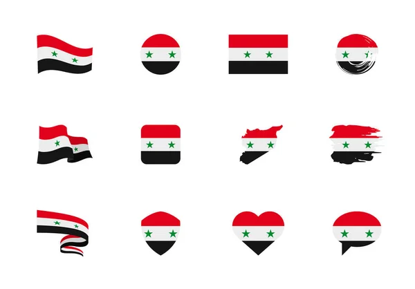 Bandera Siria Colección Plana Banderas Diferentes Formas Doce Iconos Planos — Vector de stock