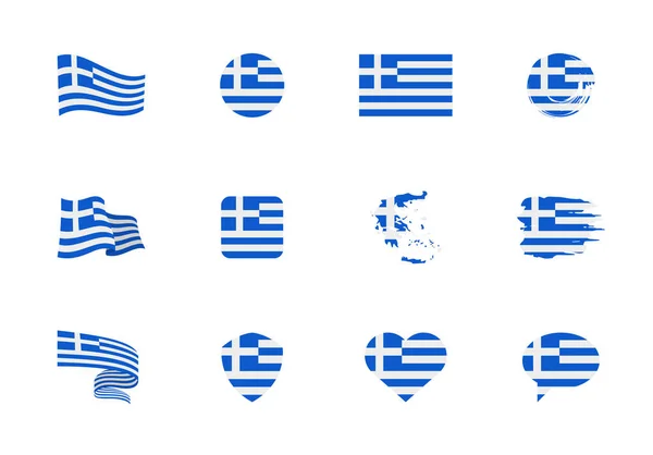 Bandera Grecia Colección Plana Banderas Diferentes Formas Doce Iconos Planos — Vector de stock