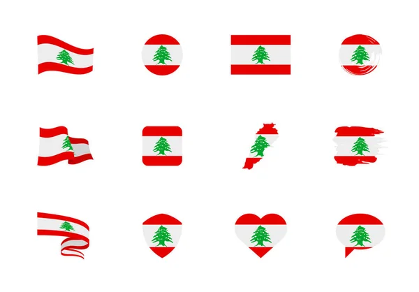 Bandeira Líbano Coleção Plana Bandeiras Diferentes Forma Doze Ícones Planos —  Vetores de Stock