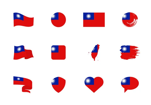 Bandera Taiwán Colección Plana Banderas Diferentes Formas Doce Iconos Planos — Archivo Imágenes Vectoriales