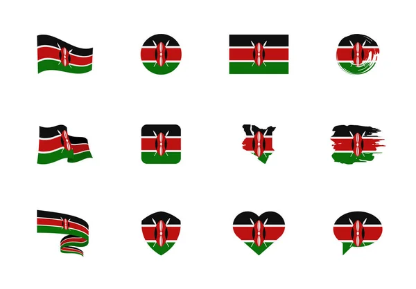 Kenya Bayrağı Düz Koleksiyon Farklı Şekilli Iki Düz Simge Bayrakları — Stok Vektör