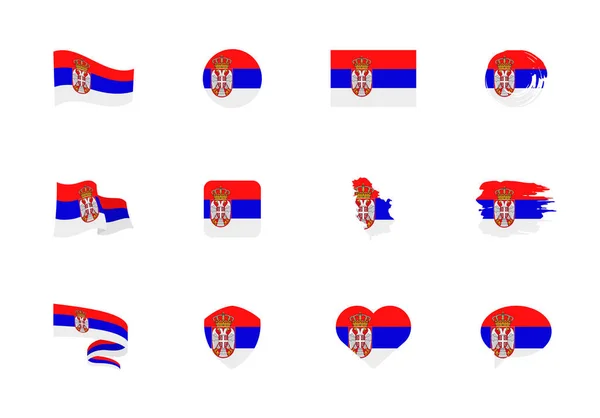 Bandeira Sérvia Coleção Plana Bandeiras Diferentes Forma Doze Ícones Planos —  Vetores de Stock