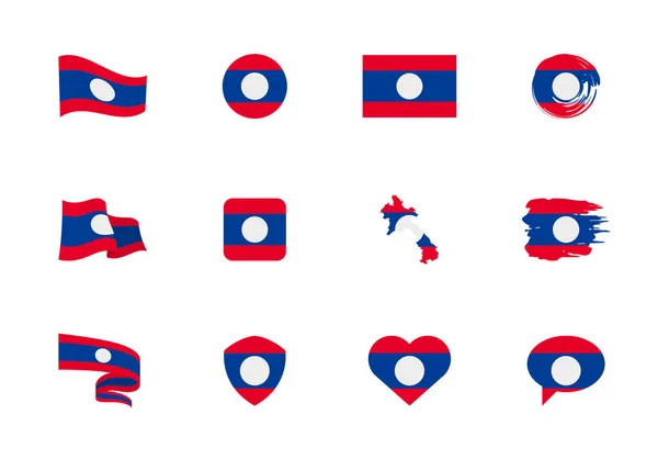 Laos Flagge Flache Kollektion Flaggen Unterschiedlicher Form Zwölf Flache Symbole — Stockvektor