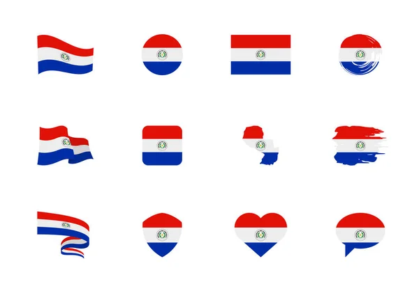 Bandeira Paraguai Coleção Plana Bandeiras Diferentes Forma Doze Ícones Planos —  Vetores de Stock