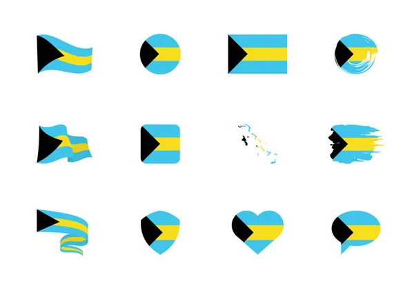 Bandeira Das Bahamas Coleção Plana Bandeiras Diferentes Forma Doze Ícones —  Vetores de Stock