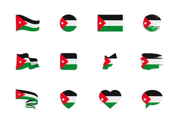 Jordanische Flagge Flache Kollektion Flaggen Unterschiedlicher Form Zwölf Flache Symbole — Stockvektor