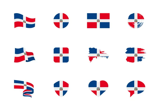 Flagge Der Dominikanischen Republik Flache Kollektion Flaggen Unterschiedlicher Form Zwölf — Stockvektor