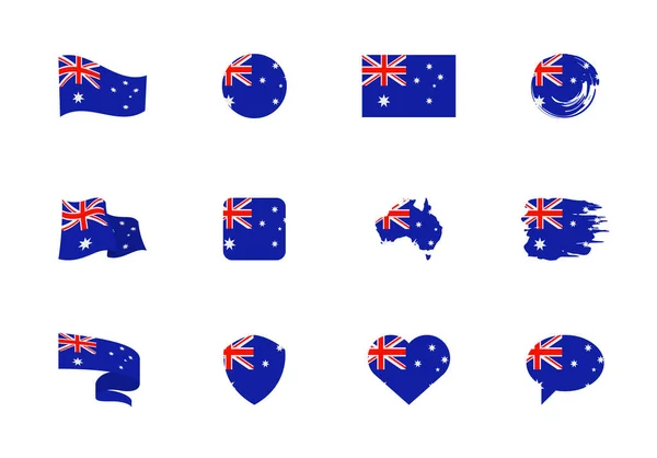 Bandeira Austrália Coleção Plana Bandeiras Diferentes Forma Doze Ícones Planos — Vetor de Stock