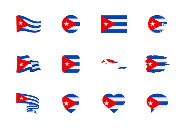 Bandera Cuba Colección Plana Banderas Diferentes Formas Doce Iconos Planos — Vector de stock