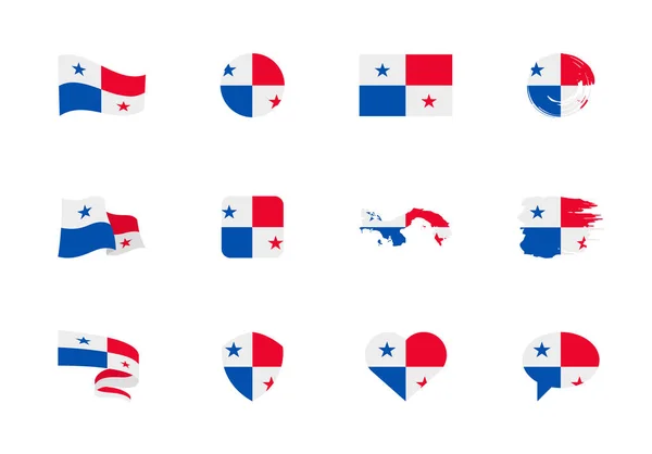 Bandeira Panamá Coleção Plana Bandeiras Diferentes Forma Doze Ícones Planos —  Vetores de Stock