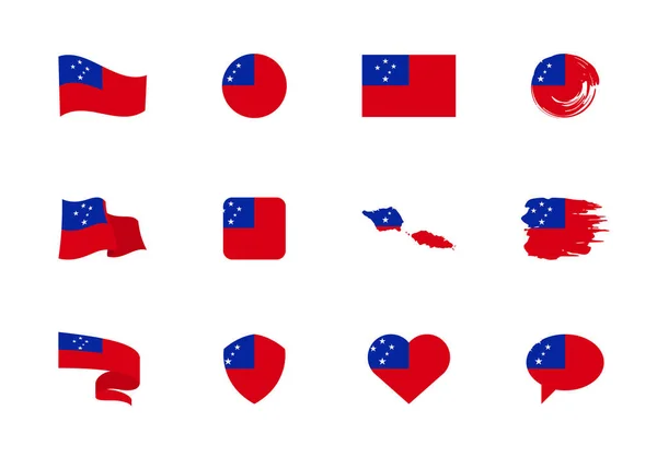 Samoa Vlag Vlakke Collectie Vlaggen Van Verschillende Vorm Twaalf Platte — Stockvector