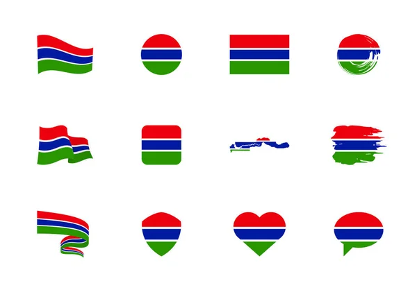 Gambia Flagge Flache Kollektion Flaggen Unterschiedlicher Form Zwölf Flache Symbole — Stockvektor