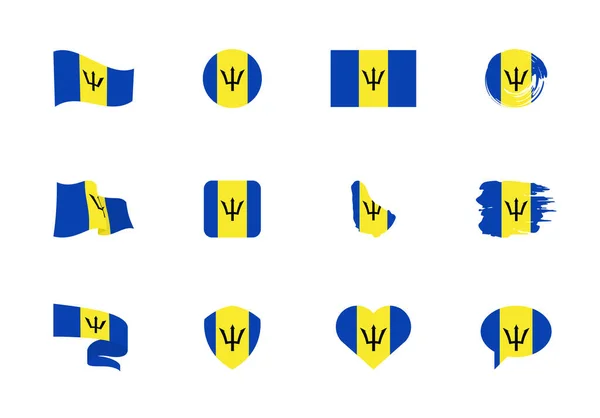 Flaga Barbadosu Płaska Kolekcja Flagi Różnym Kształcie Dwunastu Płaskich Ikon — Wektor stockowy