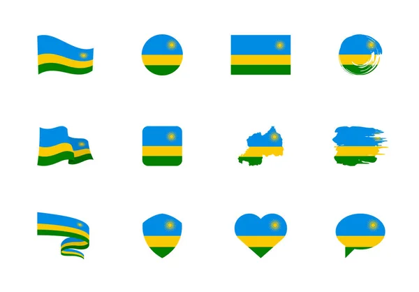 Bandeira Ruanda Coleção Plana Bandeiras Diferentes Forma Doze Ícones Planos —  Vetores de Stock