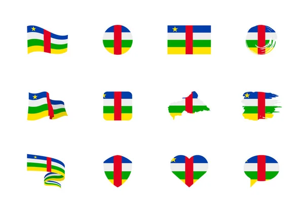 Flaga Republiki Środkowoafrykańskiej Kolekcja Płaska Flagi Różnym Kształcie Dwunastu Płaskich — Wektor stockowy