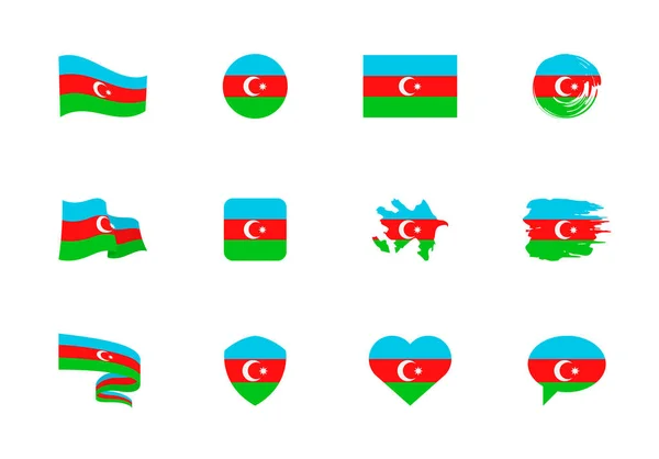 Bandera Azerbaiyán Colección Plana Banderas Diferentes Formas Doce Iconos Planos — Vector de stock