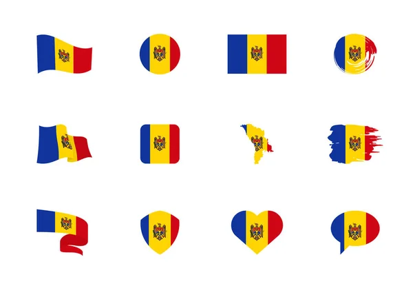Bandera Moldavia Colección Plana Banderas Diferentes Formas Doce Iconos Planos — Vector de stock