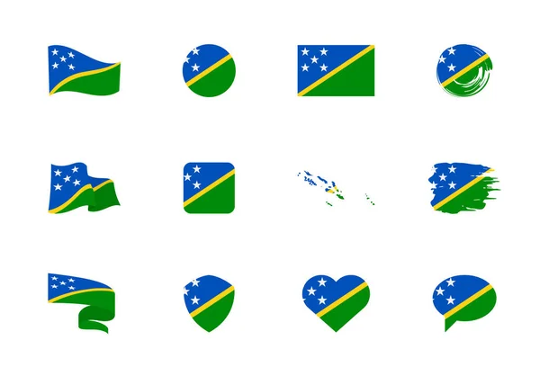 Bandera Las Islas Salomón Colección Plana Banderas Diferentes Formas Doce — Vector de stock