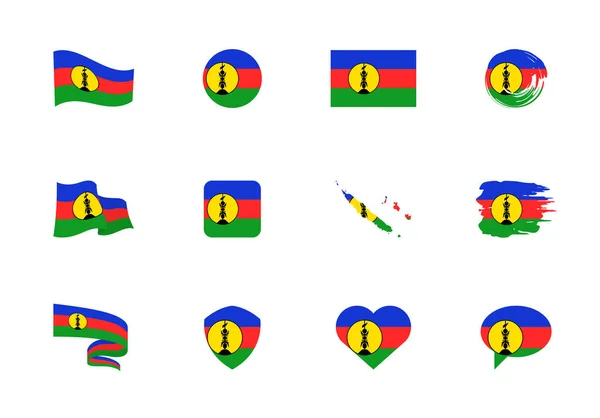 新喀里多尼亚国旗 平面收藏 不同形状的12个扁平图标的旗子 矢量图集 — 图库矢量图片