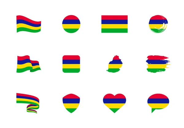 Σημαία Μαυρίκιου Επίπεδη Συλλογή Σημαίες Διαφορετικού Σχήματος Δώδεκα Επίπεδες Εικόνες — Διανυσματικό Αρχείο
