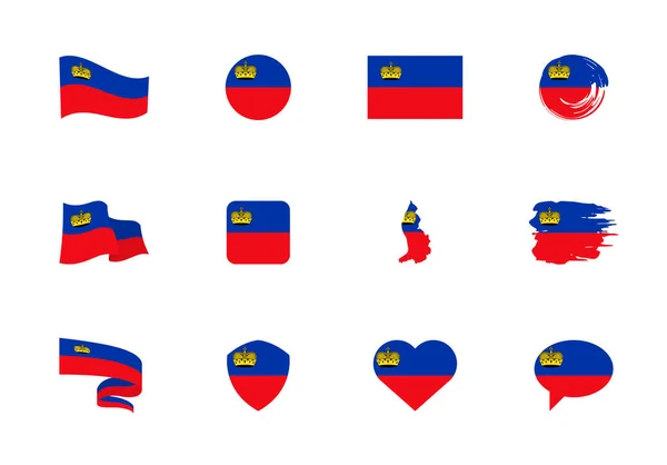 Liechtensteinische Flagge Flache Sammlung Flaggen Unterschiedlicher Form Zwölf Flache Symbole — Stockvektor