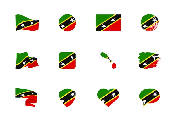 Saint Kitts Nevis Vlag Vlakke Collectie Vlaggen Van Verschillende Vorm — Stockvector