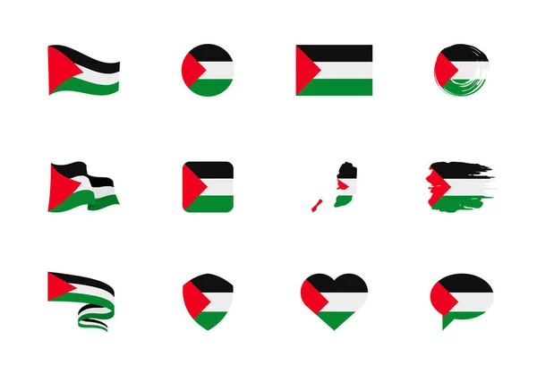 Palästinensische Flagge Flache Kollektion Flaggen Unterschiedlicher Form Zwölf Flache Symbole — Stockvektor