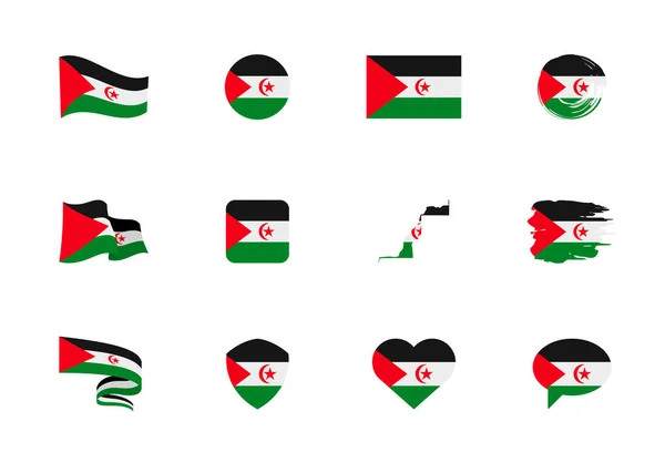 Flagge Der Westsahara Flache Kollektion Flaggen Unterschiedlicher Form Zwölf Flache — Stockvektor