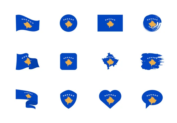 Bandeira Kosovo Coleção Plana Bandeiras Diferentes Forma Doze Ícones Planos — Vetor de Stock