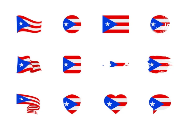 Bandera Puerto Rico Colección Plana Banderas Diferentes Formas Doce Iconos — Vector de stock