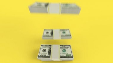 Düşen dolar desteleri yığınlar halinde toplanır, üst manzara. 4K canlandırması